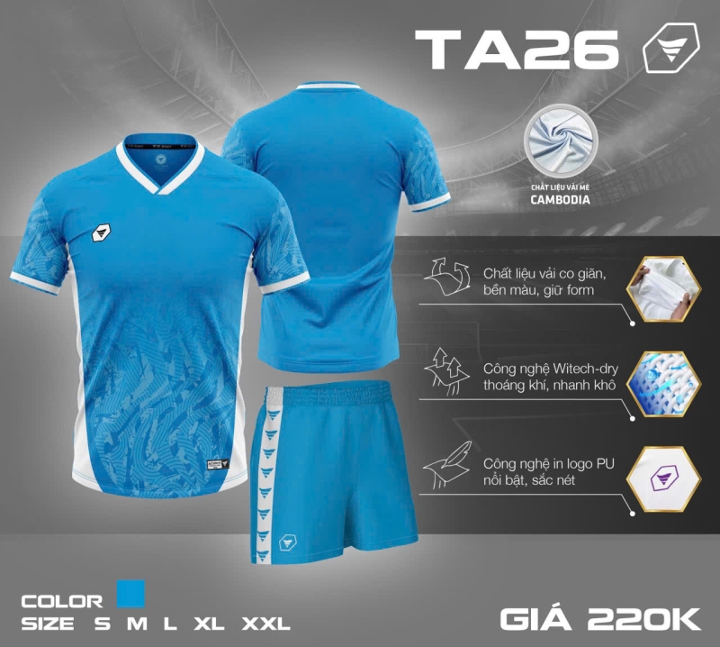 ÁO BÓNG ĐÁ KHÔNG LOGO TA26