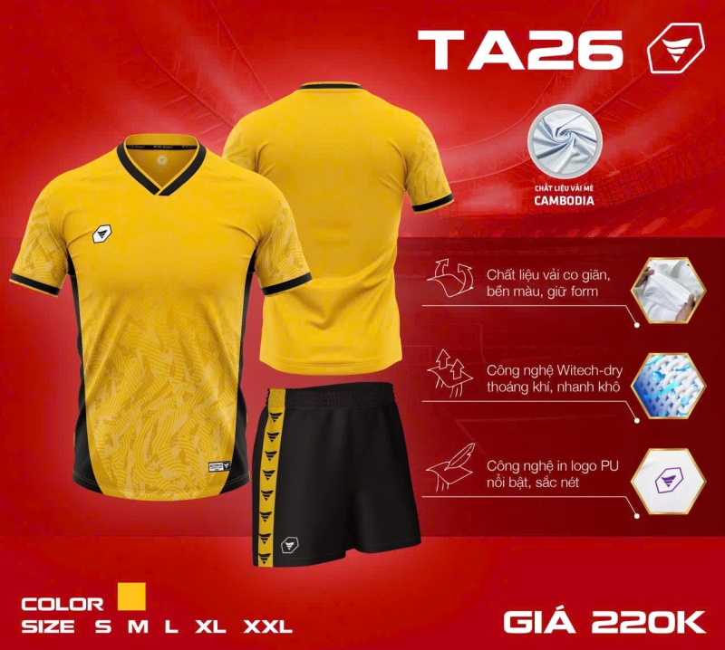 Bộ quần áo bóng đá TA Sport TA26 chính hãng vải mè Cambodia nhiều màu mới 2024