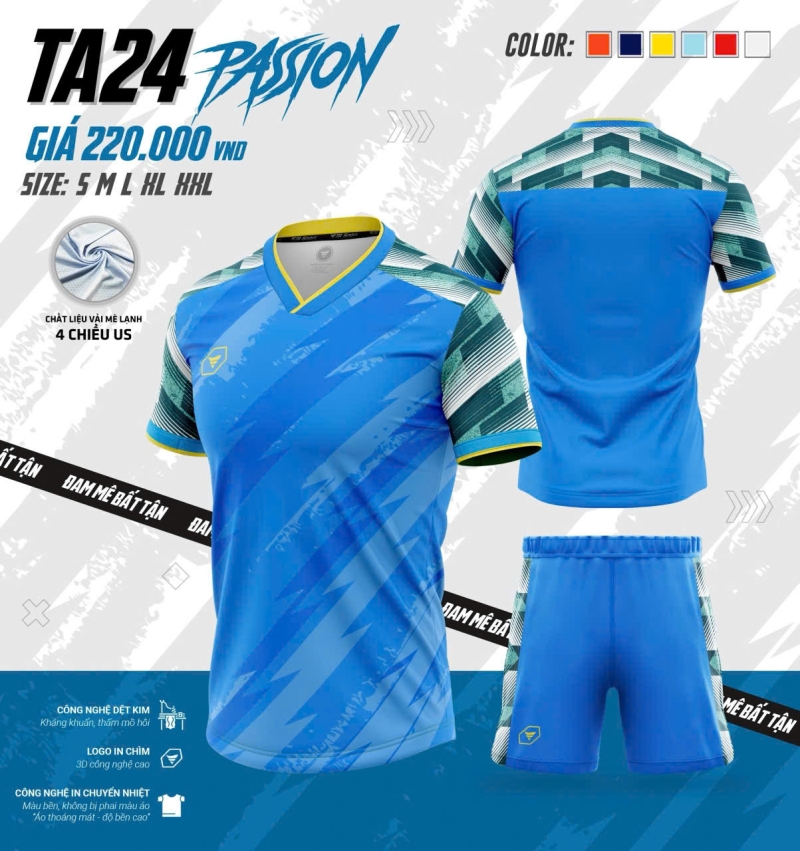 Bộ quần áo thể thao bóng đá chính hãng TA Sport TA24 Passion vải mè US nhiều màu mới 2024