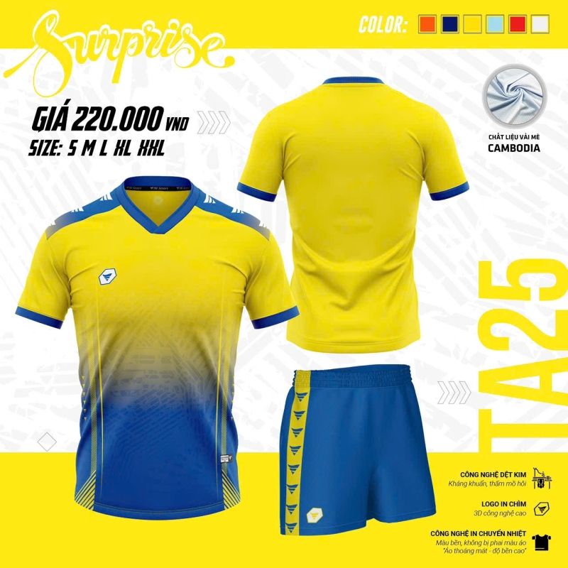 Bộ quần áo thể thao bóng đá chính hãng TA Sport TA25 Surprise vải mè Cambodia nhiều màu mới 2024